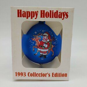 Vintage Campbell Soup 1993 Collectors Edition Santa And Reindeer Glass Ornament